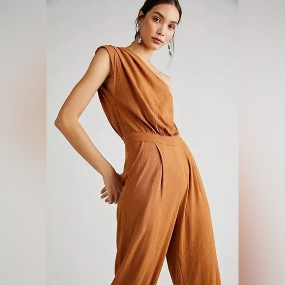 Free People Avery, One Shoulder, Wide Leg Jumpsuit, Size 4 (v) - Picture 4 of 11
